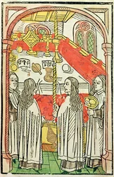 Eine griechisch-orthodoxe Messe beim Konzil von Konstanz 1415, Illustration aus der Chronik des Konzils von Konstanz von Ulrich Richental (1378-1437) 1483