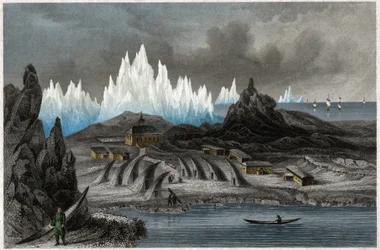 Akunnat, Grönland (Gravur, ca. 1850)