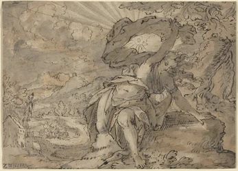 Allegorische Frauenfigur in einer Landschaft [recto], ca. 1600