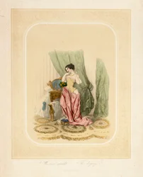 Eine elegante Dame an ihrem Schminktisch, gedruckt von F. Sala & Co, Berlin, ca. 1850