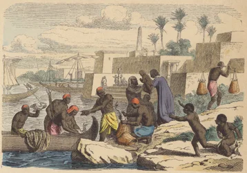 Alte ägyptische Fischer (kolorierte Gravur)