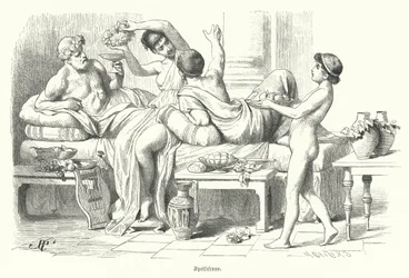 Antike Griechen beim Festmahl