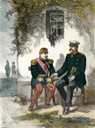 Bismarck im Gespräch mit Napoleon III. nach seiner Gefangennahme in der Schlacht von Sedan, 2. September