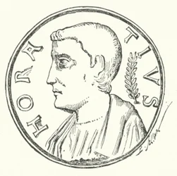 Bronzemünze mit dem Kopf des römischen Helden Horatius (Gravur)