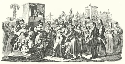 Karneval im Stuttgarter Stadtteil Cannstatt, Herbst 1835 (Gravur)