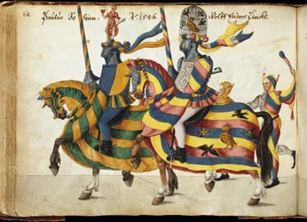Wettkämpfer, ausgerüstet für ein Turnier, ca. 1640 (Feder und Tinte, Aquarell und Waschungen)