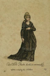 Kostümentwurf für die Rolle der Königin der Nacht in der Oper „Die Zauberflöte“ von Wolfgang Amadeus Mozart, veröffentlicht 1793 in Leipzig bei I. B. Klein
