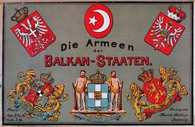 Titelblatt einer Broschüre über die Armeen der Balkanstaaten, um 1912