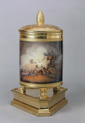 Bedeckter Topf, der den Sturm auf Ciudad Rodrigo darstellt, aus dem Preußischen Tafelservice, Berlin, 1816-19