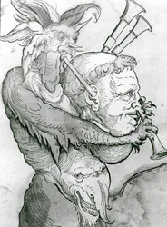 Teufel spielt Menschenkopf als Dudelsack, 1144