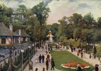 Dreisternpromenade, Zoologischer Garten Berlin, Deutschland (Farblithografie)