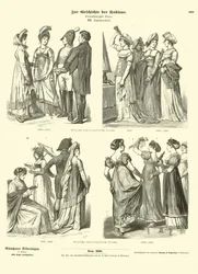 Französische und deutsche Kostüme, frühes 19. Jahrhundert