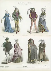 Französische und deutsche Kostüme, zweite Hälfte des 15. Jahrhunderts