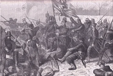 General von Budretzky führt den Angriff auf Le Bourget, Cassells Geschichte des Krieges zwischen Frankreich und Deutschland, veröffentlicht von Cassell and Company Limited, ca. 1890 (Lithografie)