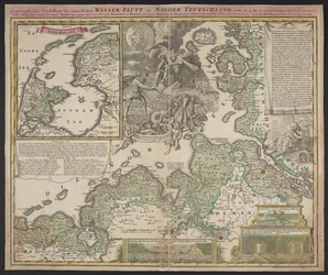 Geografische Darstellung der elenden Wasserflut in Niedergermany, die am 25. Dezember 1717 stattfand, ca. 1718