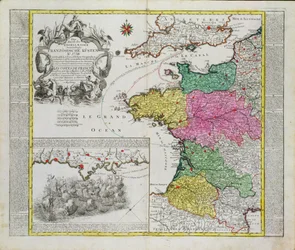 Deutsche Karte zeigt englische Angriffe auf französische Häfen im Jahr 1758