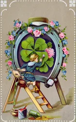 Deutsche Postkarte, die Glücksbringer darstellt, aus Ungarn gesendet am 21. Mai 1911