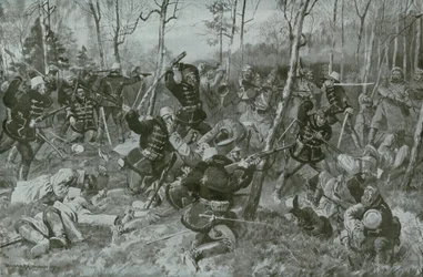 Nahkampf zwischen den Husaren und den Russen in Birkenwalde