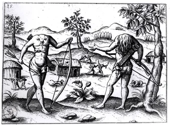 Kopfloser Männer und Frauen, Illustration aus Sir Walter Raleighs Bericht über Guyana, veröffentlicht in Nürnberg, 1599