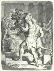 Herakles bringt Kerberos zu König Eurystheus