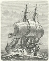 Hercule, französische 58-Kanonen-Fregatte (Stich)