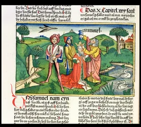I Samuel 10 Die Krönung und Salbung Sauls, aus der Nürnberger Bibel (Biblia Sacra Germanaica)