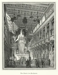 Innenraum des Parthenon, Athen, mit der kolossalen Statue der griechischen Göttin Athena