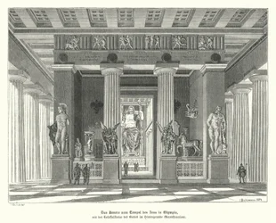 Innenraum des Tempels des Zeus in Olympia, Antikes Griechenland