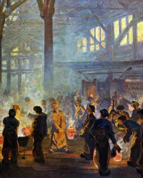 Innenansicht einer Metallurgie-Fabrik im Jahr 1908. Nach Jugend.