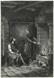 König Alfred und die verbrannten Kuchen (Gravur)