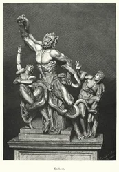 Laokoon und seine Söhne, antike griechische oder römische Skulptur, 1506 in Rom ausgegraben (Gravur)