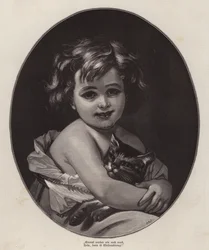 Kleines Mädchen freut sich auf Weihnachten mit ihrer Katze (Stich)