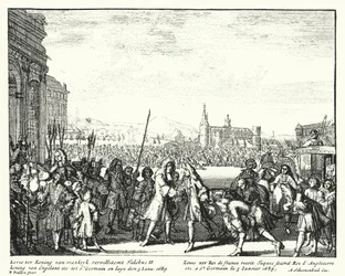 Ludwig XIV. von Frankreich begrüßt Jakob II. von England im Exil