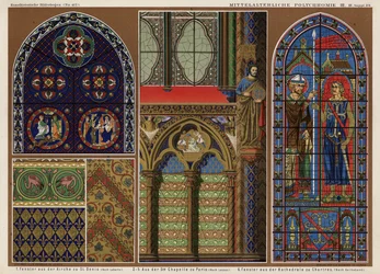 Mittelalterliche französische Buntglasfenster: Kirche von St. Denis, Paris; Sainte Chapelle, Paris; Kathedrale von Chartres