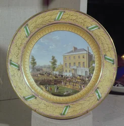 Meissen Teller, dekoriert mit einer Szene des Apsley House, ca. 1818