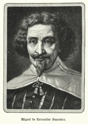 Miguel de Cervantes Saavedra, spanischer Romanautor (Lithografie)