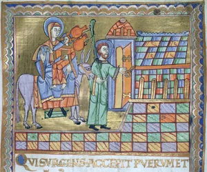 Ms. Czart. 1207 IV, fol.6r Die Flucht nach Ägypten, aus dem Evangeliarium der Kathedrale von Plock, ca. 1075