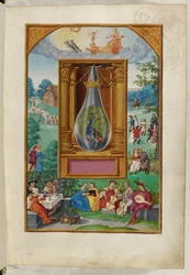 Ms Harley 3469, f.28, Der Pfauenschwanz, die vierte Abhandlung, aus „Splendor Solis“ von Salomon Trismosin