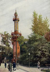Aussichtsturm, Zoologischer Garten Berlin, Deutschland (Farblithografie)