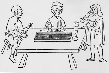 Eine der ersten Darstellungen eines Clavichords. Weimar, 15. Jahrhundert.
