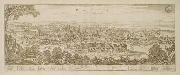 Panoramablick auf Paris im Jahr 1620, aus Topographia Galliae von Martin Zeiller (1589-1661) veröffentlicht 1655