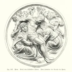 Pieta, Relief von Cristoforo Solari vom Hochaltar der Certosa di Pavia, Italien (Gravur)