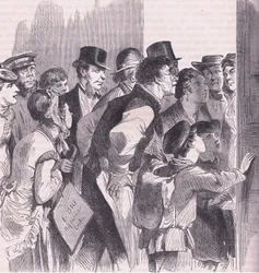 Nachrichtenlesen in Berlin, Cassells Geschichte des Krieges zwischen Frankreich und Deutschland, veröffentlicht von Cassell and Company Limited, ca. 1890