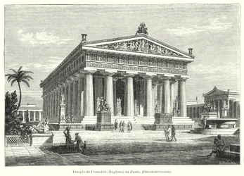 Rekonstruktion des antiken griechischen Tempels des Poseidon, Paestum, Italien