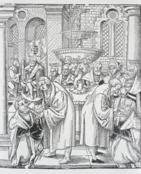 Reformatoren Martin Luther und Jan Hus spenden das Abendmahl