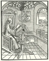Zimmerinterieur mit einem Gelehrten bei der Arbeit, um 1500