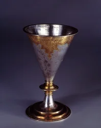 Wissenschaftliches Instrument: Kelchförmige Sonnenuhr aus Gold und Silber. Deutsche Schule. Spätes 16. Anfang 17. Jahrhundert. Enouen, Renaissance-Museum