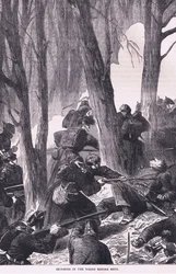Gefecht im Wald vor Metz, aus Cassells Geschichte des Krieges zwischen Frankreich und Deutschland, veröffentlicht von Cassell and Company Limited, ca. 1890