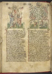 Nebukadnezar sieht einen Baum im Traum; die Kreuzigung, aus Speculum Humanae Salvation