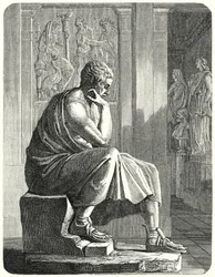 Statue von Aristoteles, antiker griechischer Philosoph und Wissenschaftler (Gravur)